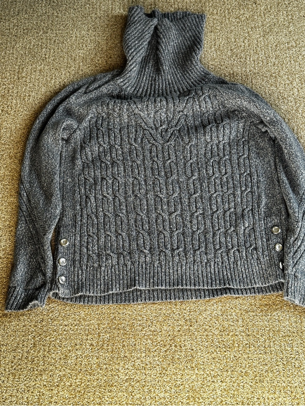 Talbots Charcoal Cable Turtleneck Sweater with Side Buttons